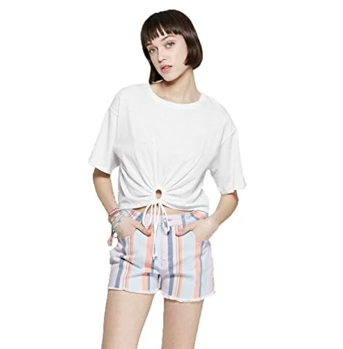 Cropped Peplum T-Shirt — scoop neck cinched cutout (white