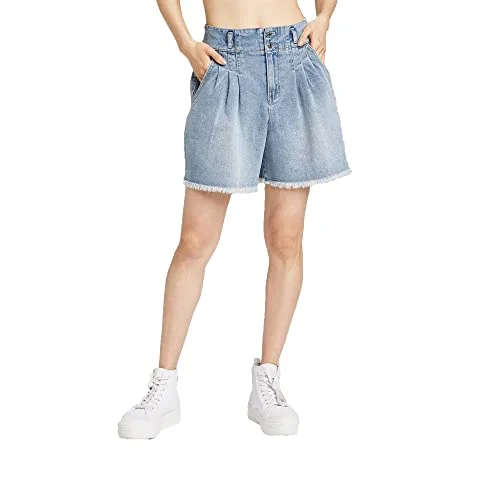 Pleated Bermuda Jean Shorts — medium