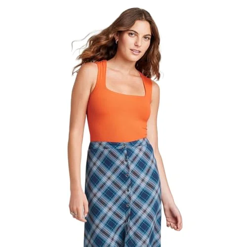 WILD FABLE Women's Square Neck Bodysuit - (Dark Orange, XSmall)