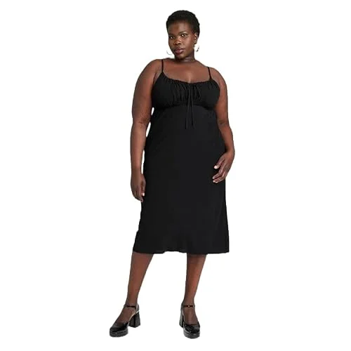 WILD FABLE Women's Sleeveless Ruched Midi Dress - (US, Alpha, 2X, Regular, Regular, Black)
